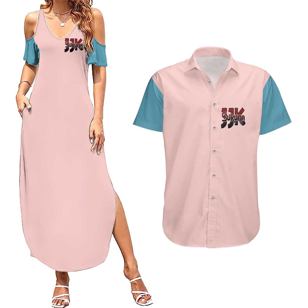 Ryomen Sukuna - Jujutsu Kaisen Couples Matching Summer Maxi Dress and Hawaiian Shirt Anime Style