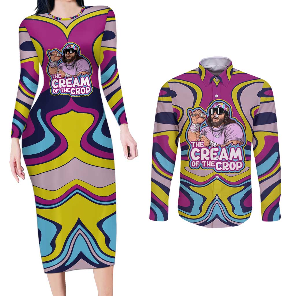 The Cream of the Crop Trippy Randy Savage Pop Culture Couples Matching Long Sleeve Bodycon Dress and Long Sleeve Button Shirt Anime Style