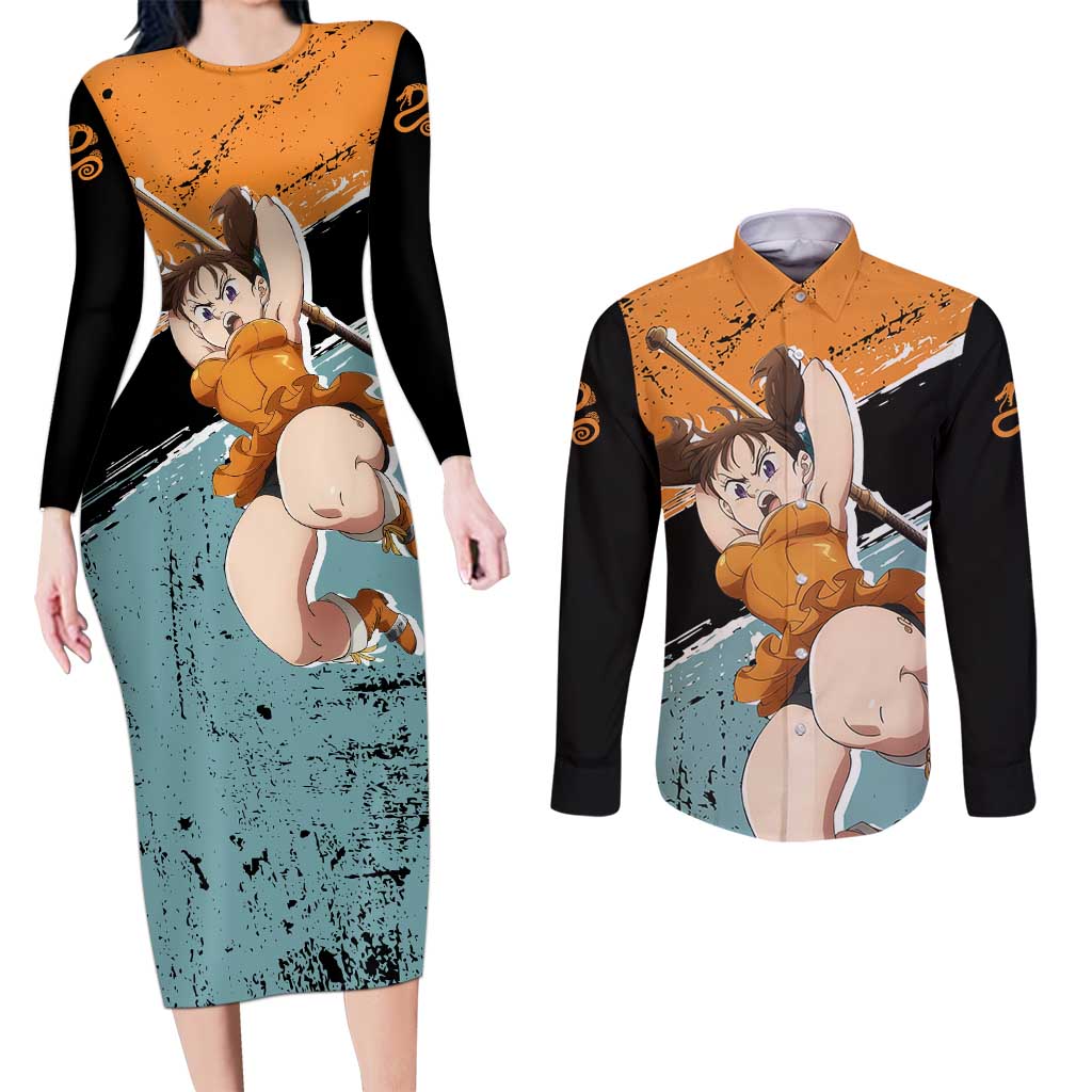 Diane - Nanatsu No Taizai Couples Matching Long Sleeve Bodycon Dress and Long Sleeve Button Shirt Anime Style