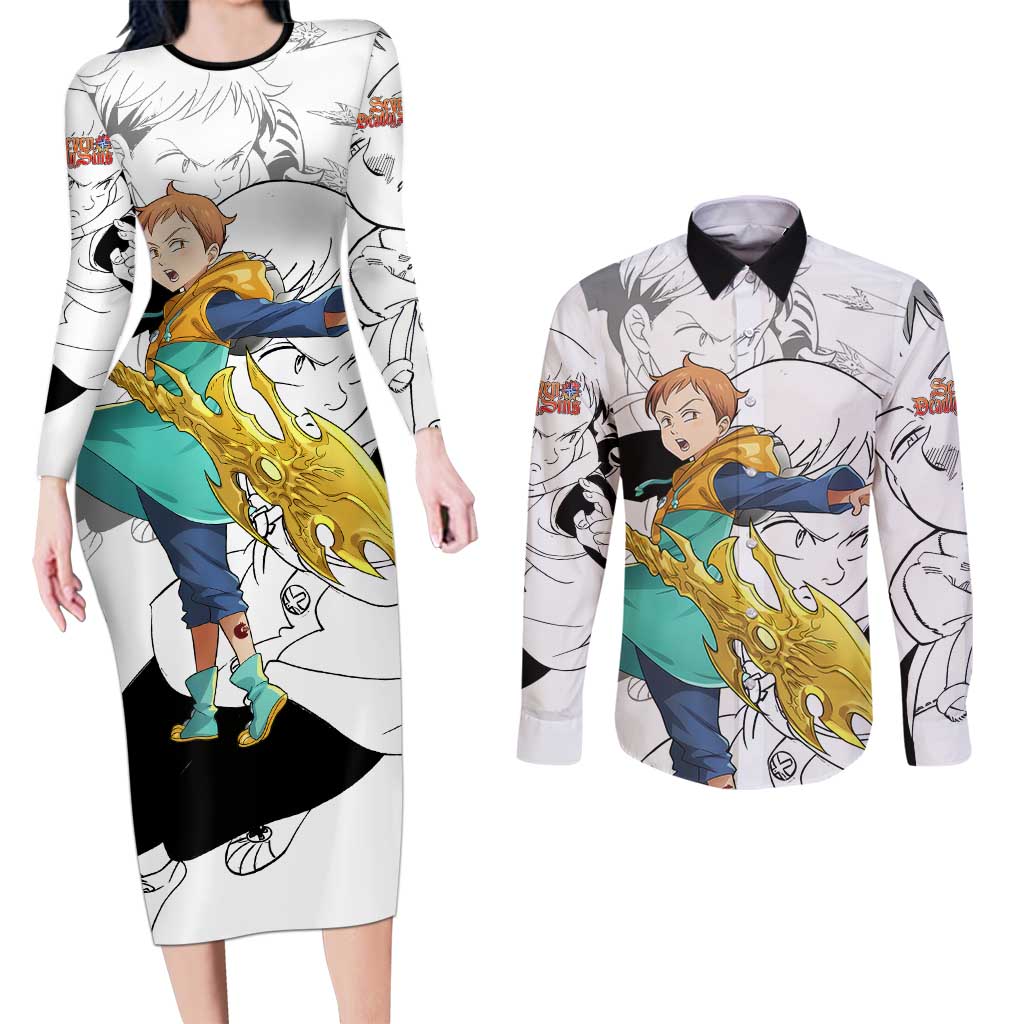 King - Nanatsu No Taizai Couples Matching Long Sleeve Bodycon Dress and Long Sleeve Button Shirt Anime Mix Manga Style