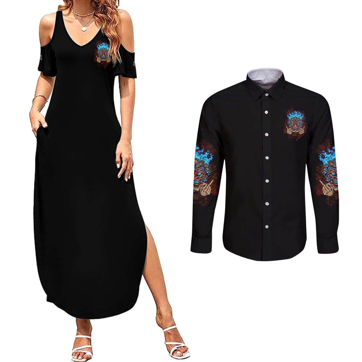 my-give-a-f-tiki-skull-couples-matching-summer-maxi-dress-and-long-sleeve-button-shirt