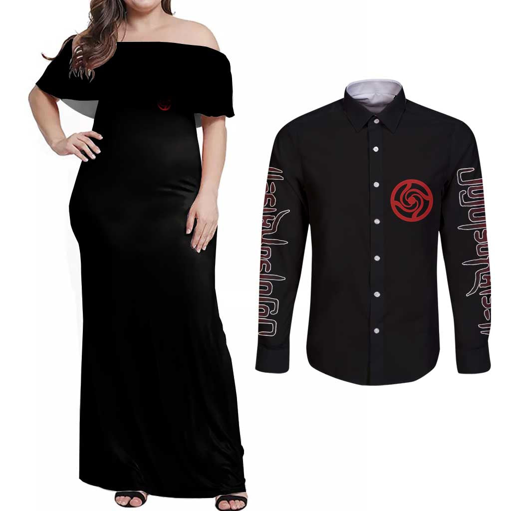 Shibuya Incident Jujutsu Kaisen Couples Matching Off Shoulder Maxi Dress and Long Sleeve Button Shirt Anime Style