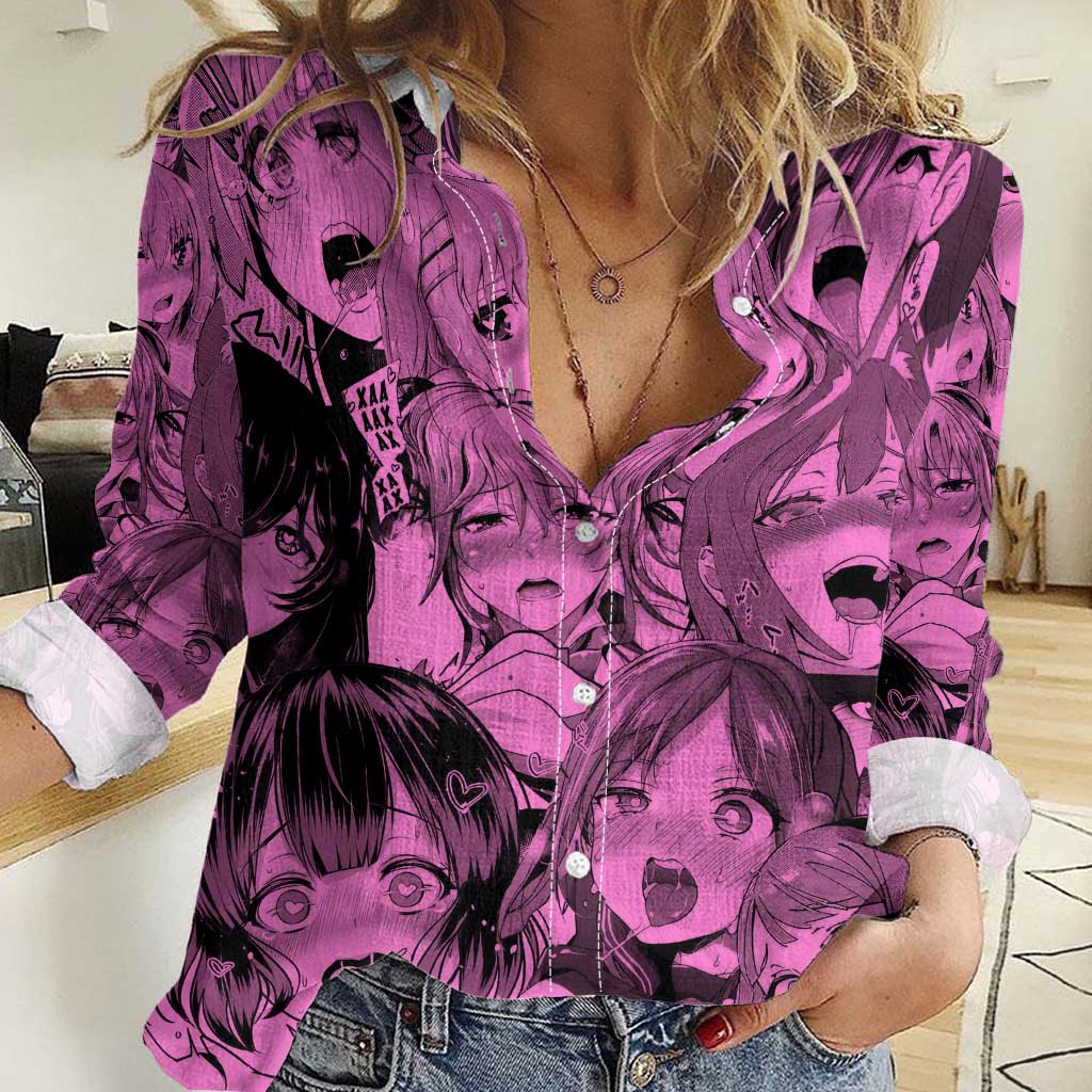 Ahegao Manga Women Casual Shirt Anime Mid Manga Style