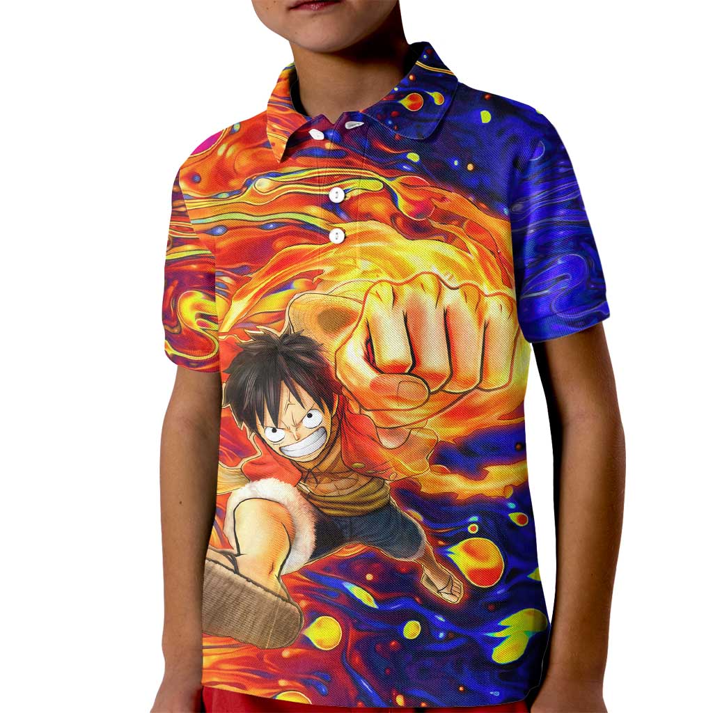 One Piece Trippy Luffy Kid Polo Shirt Anime Mid Trippy Style