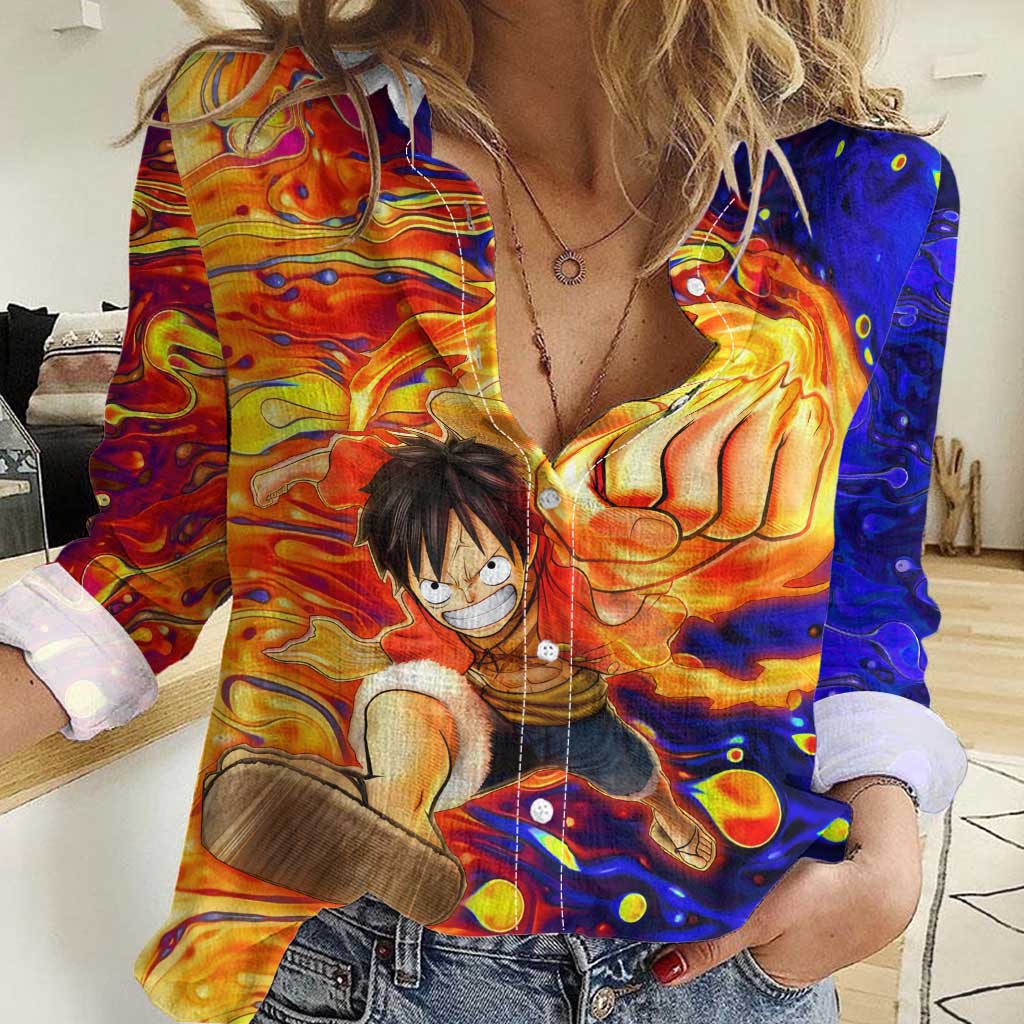 One Piece Trippy Luffy Women Casual Shirt Anime Mid Trippy Style