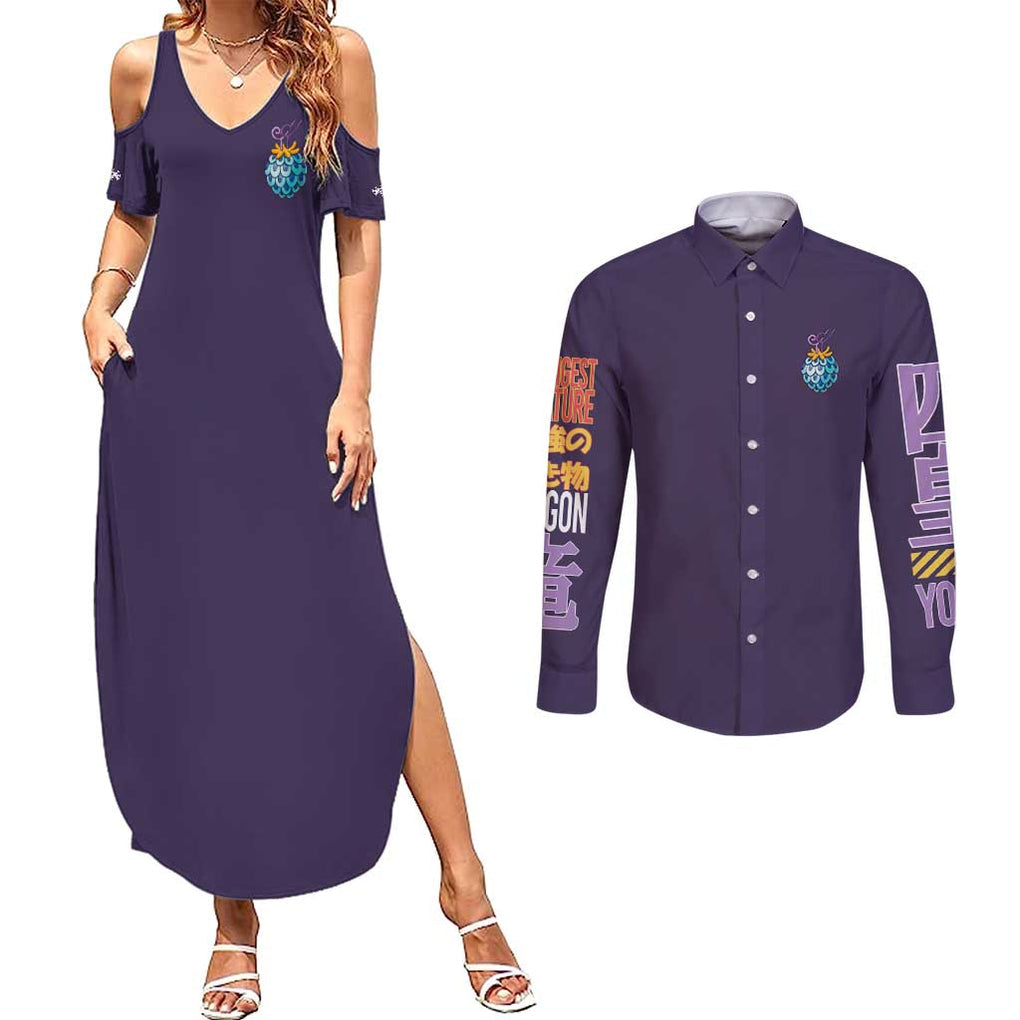 Kaido V2 One Piece Couples Matching Summer Maxi Dress and Long Sleeve Button Shirt Anime Style