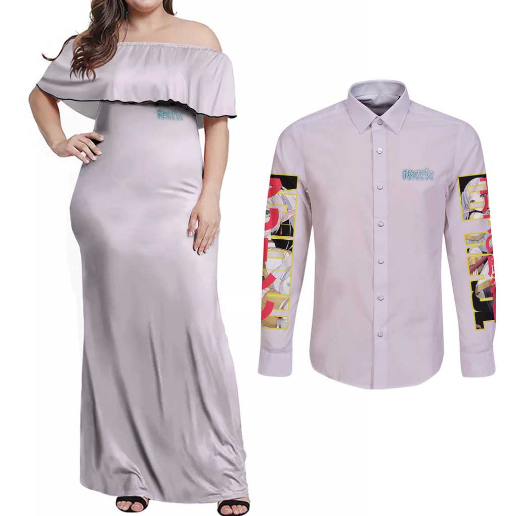 Frieren -  Frieren Beyond Journey’s End Couples Matching Off Shoulder Maxi Dress and Long Sleeve Button Shirt Anime Art Style