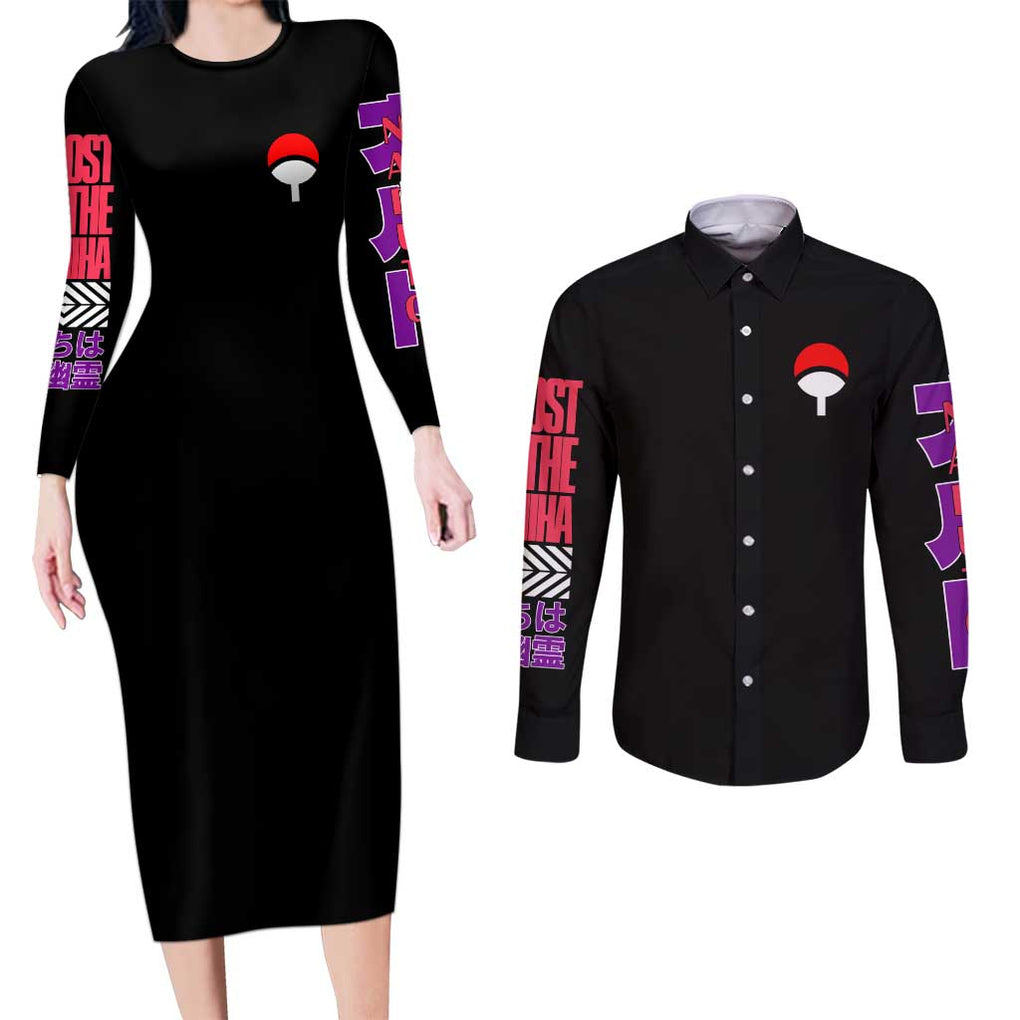 Uchiha Madara Naruto Couples Matching Long Sleeve Bodycon Dress and Long Sleeve Button Shirt Anime Style