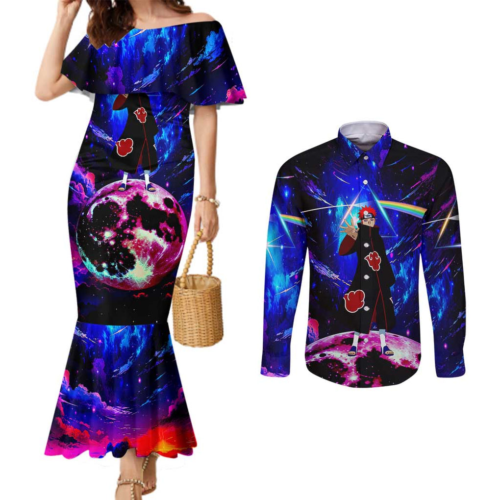 Naruto Akatsuki Astral Led Pain Couples Matching Mermaid Dress and Long Sleeve Button Shirt Trippy Style