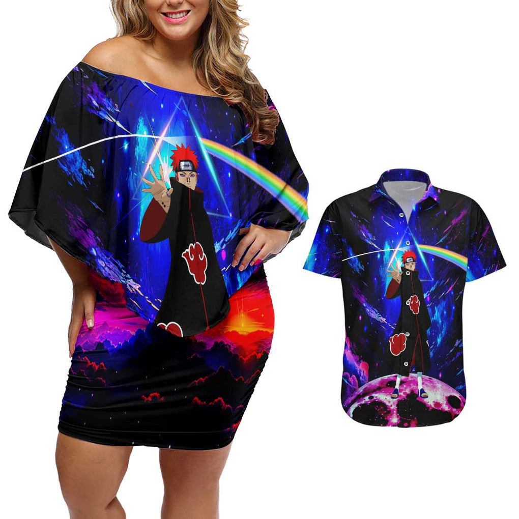 Naruto Akatsuki Astral Led Pain Couples Matching Off Shoulder Short Dress and Hawaiian Shirt Trippy Style