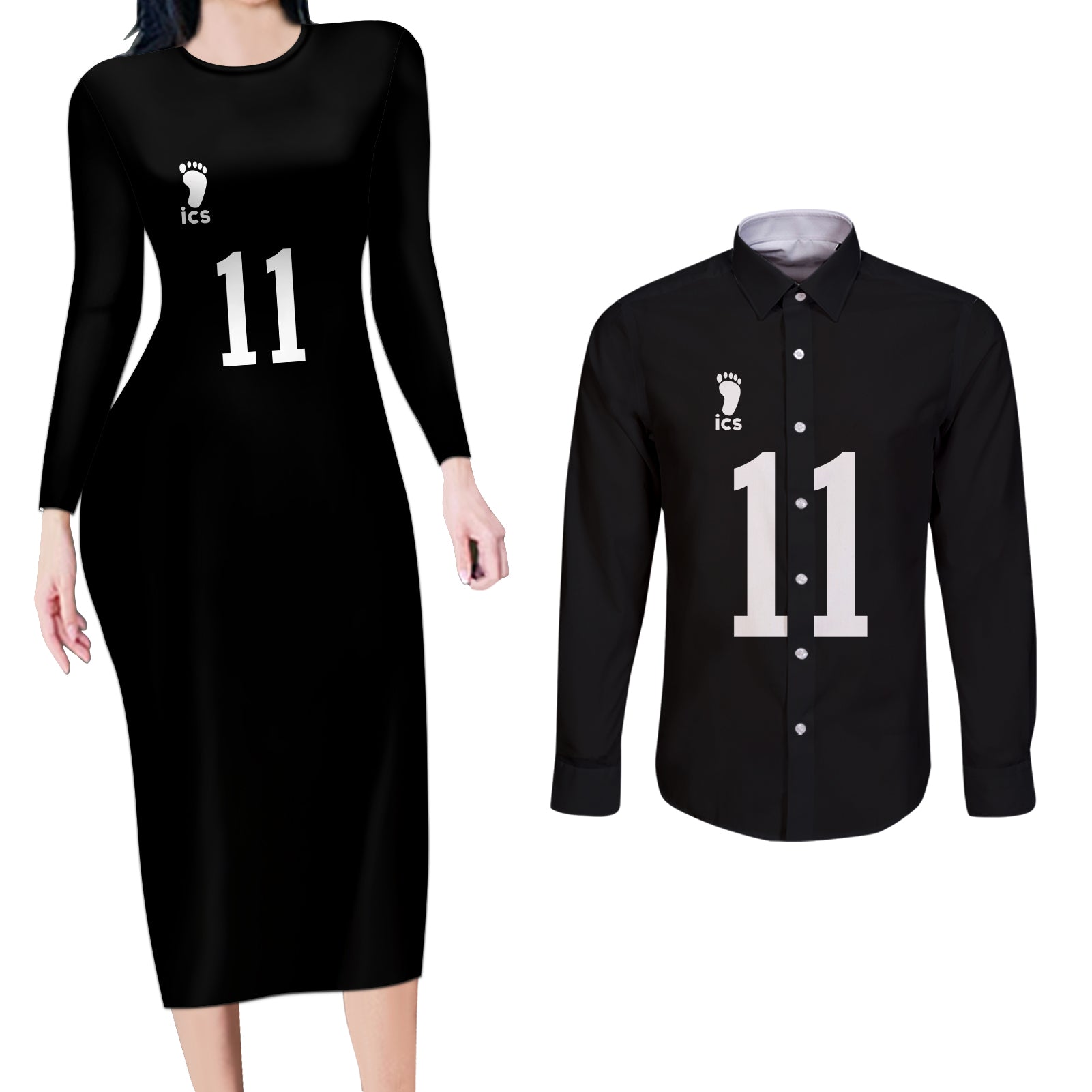 Inarizaki Osamu Miya Couples Matching Long Sleeve Bodycon Dress and Long Sleeve Button Shirt Haikyuu Anime Style