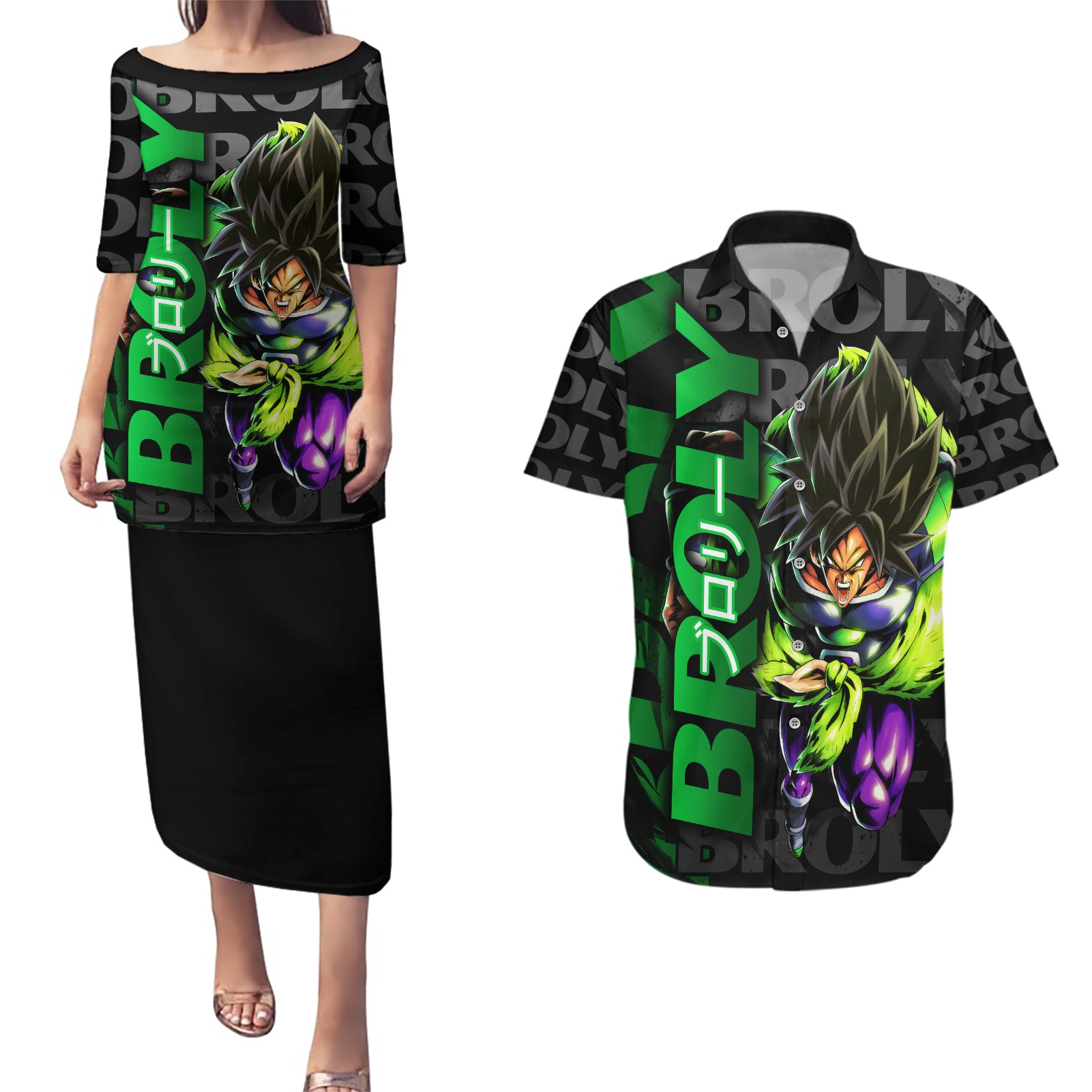 Broly - Dragon Ball Couples Matching Puletasi and Hawaiian Shirt Anime Mix Pattern Style