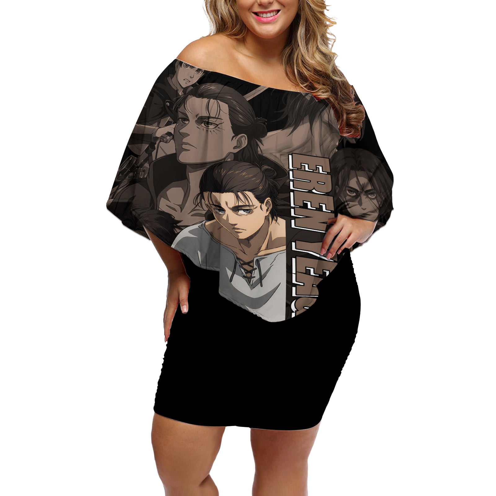 Her Eren Yeager Off Shoulder Short Dress Attack On Tittan Anime Style