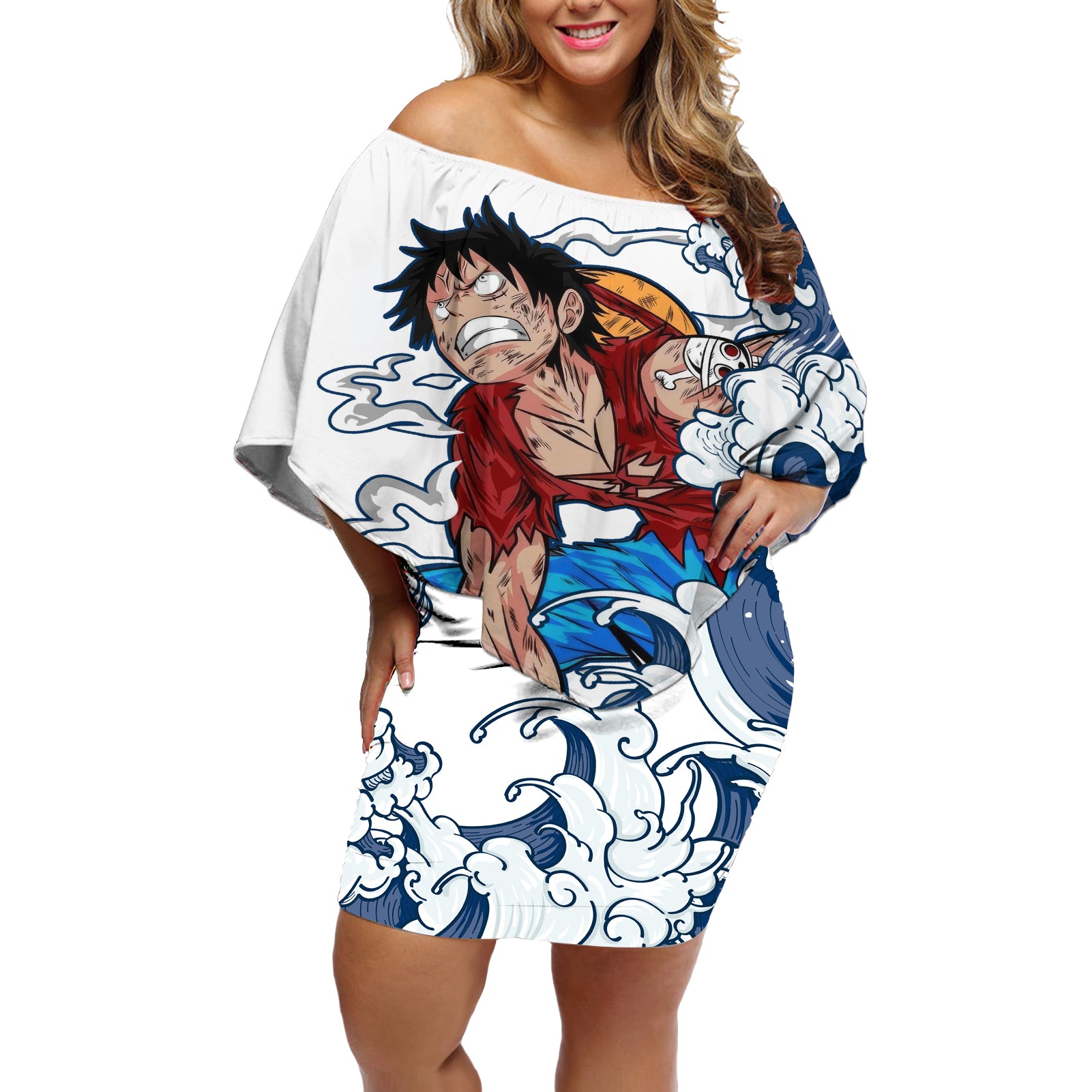 Luffy - One Piece Off Shoulder Short Dress Anime Mix Japan Pattern Style