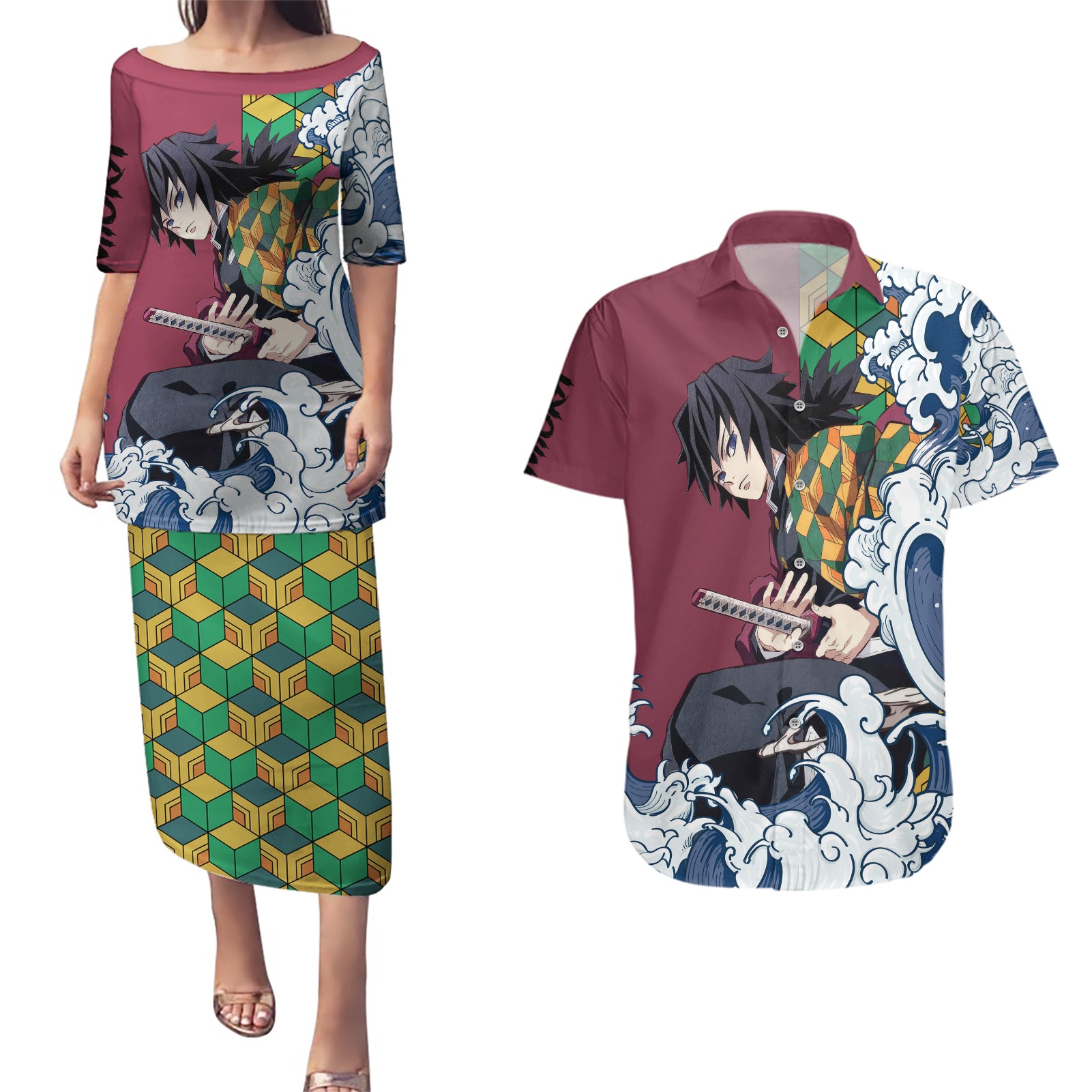 Giyu Tomioka - Demons Slayer Couples Matching Puletasi and Hawaiian Shirt Anime Mix Japan Pattern Style