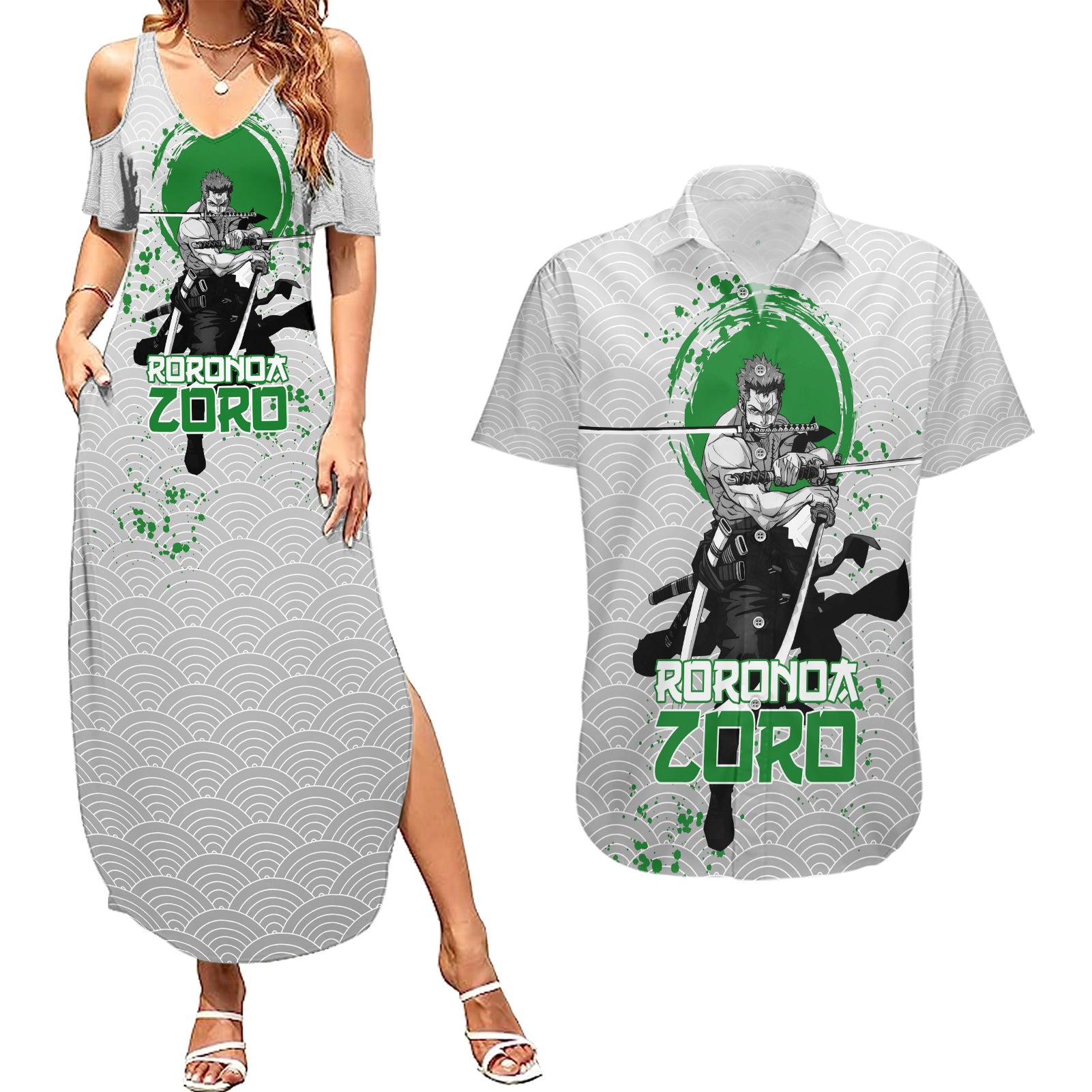 Roronoa Zoro - One Piece Couples Matching Summer Maxi Dress and Hawaiian Shirt Anime Mix Japan Pattern Style