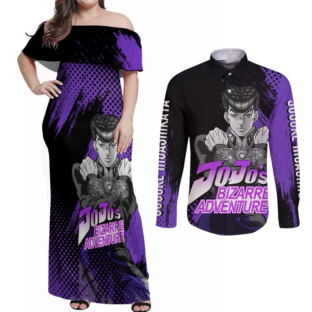 Josuke Higashikata - JoJo's Bizarre Adventure Couples Matching Off Shoulder Maxi Dress and Long Sleeve Button Shirt Anime Style