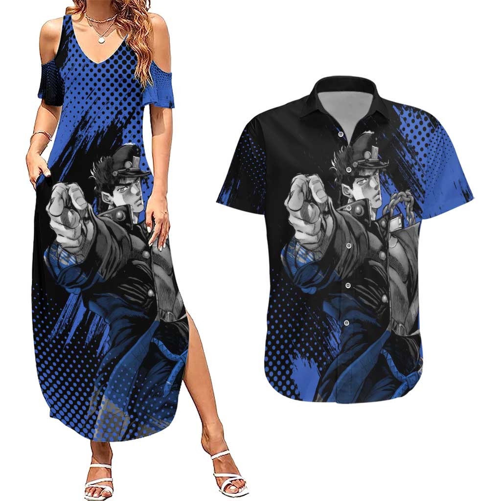 Jotaro Kujo - JoJo's Bizarre Adventure Couples Matching Summer Maxi Dress and Hawaiian Shirt Anime Style