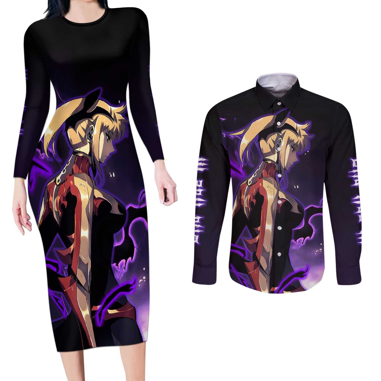 Cha Hae In - Solo Leveling Couples Matching Long Sleeve Bodycon Dress and Long Sleeve Button Shirt Anime Style