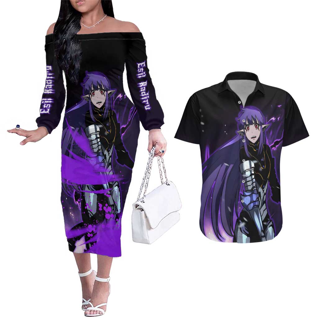 Esil Radiru - Solo Leveling Couples Matching Off The Shoulder Long Sleeve Dress and Hawaiian Shirt Anime Style