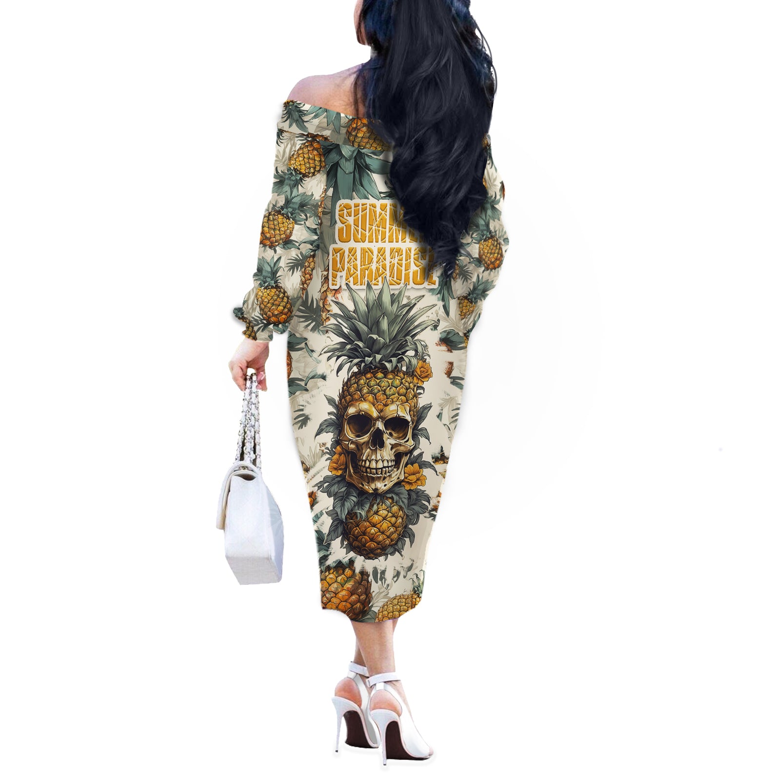 pineapple-skull-off-the-shoulder-long-sleeve-dress-summer-paradise