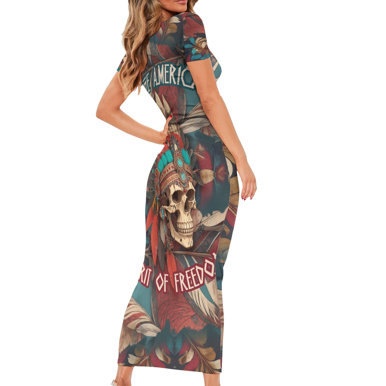 native-american-skull-short-sleeve-bodycon-dress-native-merican-spirit-of-freedom