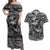 black-and-white-metallica-skull-couples-matching-off-shoulder-maxi-dress-and-hawaiian-shirt