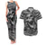 black-and-white-metallica-skull-couples-matching-tank-maxi-dress-and-hawaiian-shirt