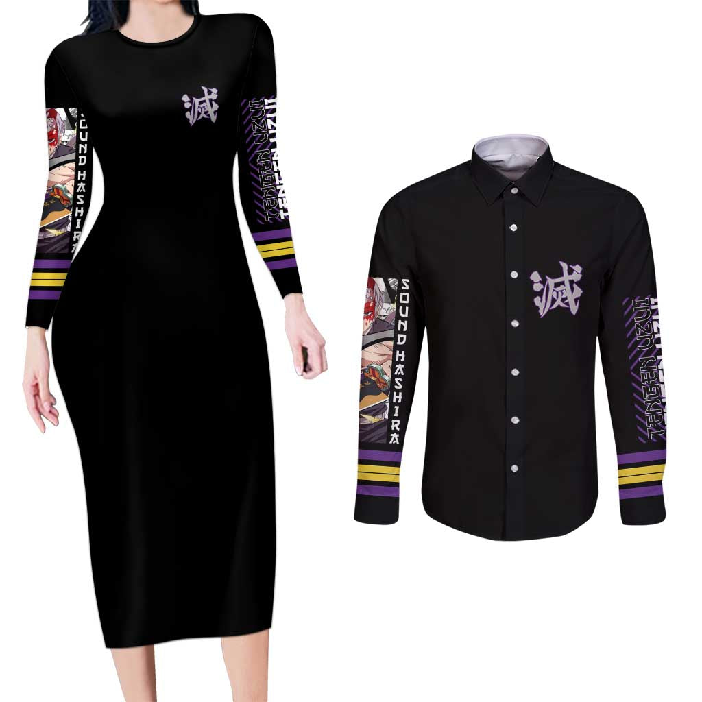 Uzui Tengen Demon Slayer Couples Matching Long Sleeve Bodycon Dress and Long Sleeve Button Shirt Anime Style