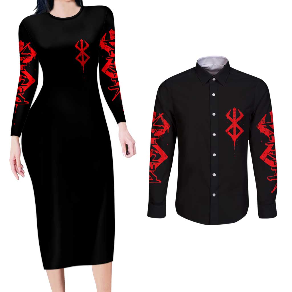 Guts Berserk Couples Matching Long Sleeve Bodycon Dress and Long Sleeve Button Shirt Anime Style