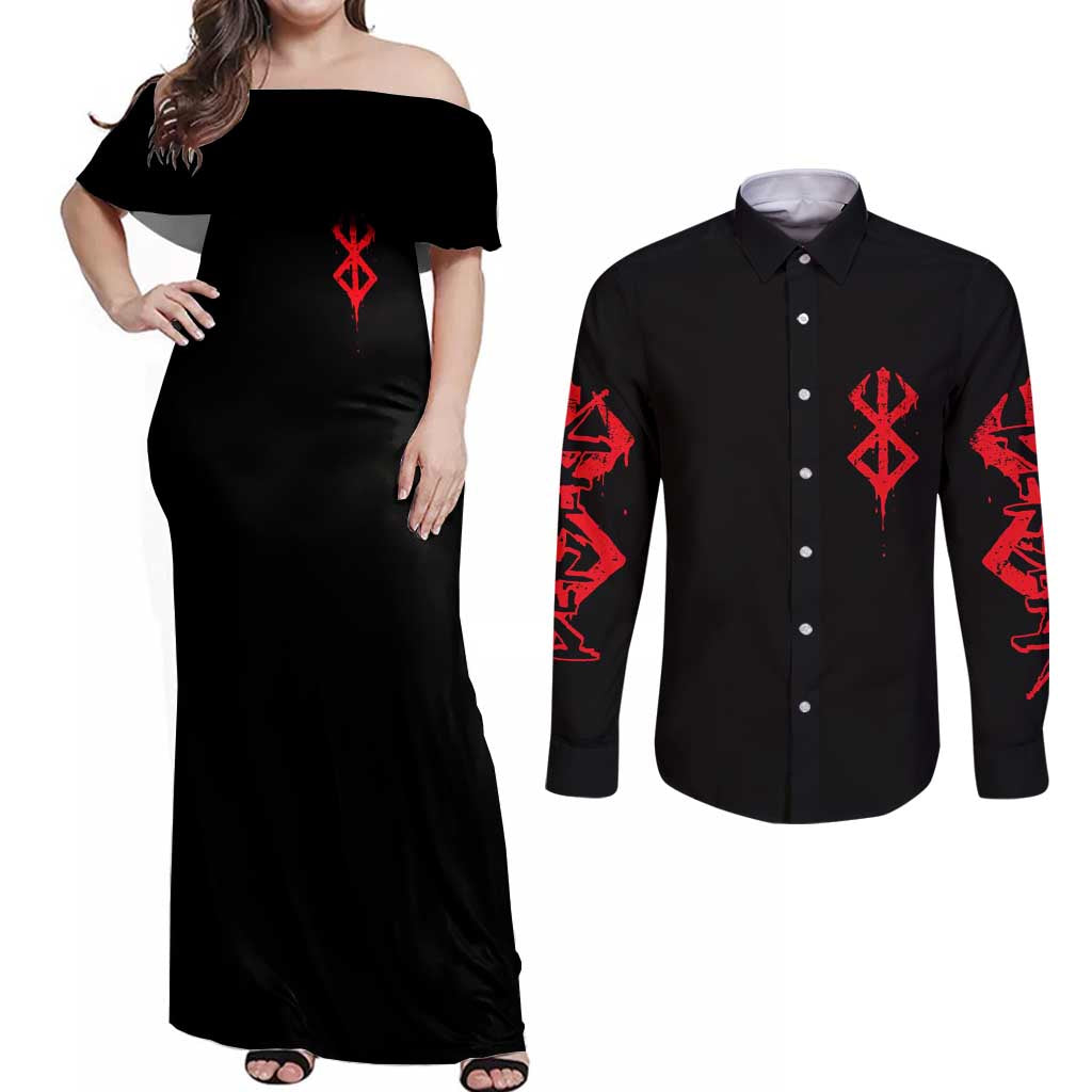 Guts Berserk Couples Matching Off Shoulder Maxi Dress and Long Sleeve Button Shirt Anime Style