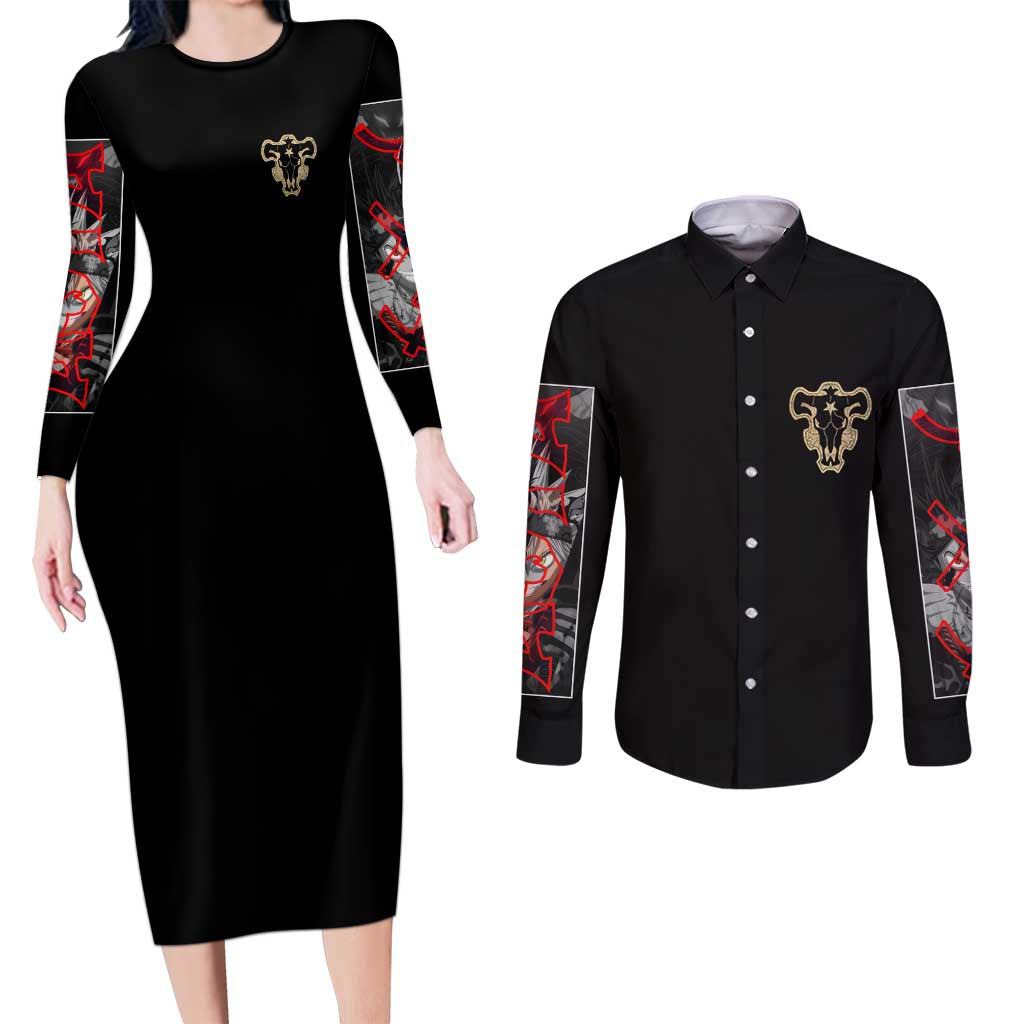 Asta Black Clover Couples Matching Long Sleeve Bodycon Dress and Long Sleeve Button Shirt Anime Style