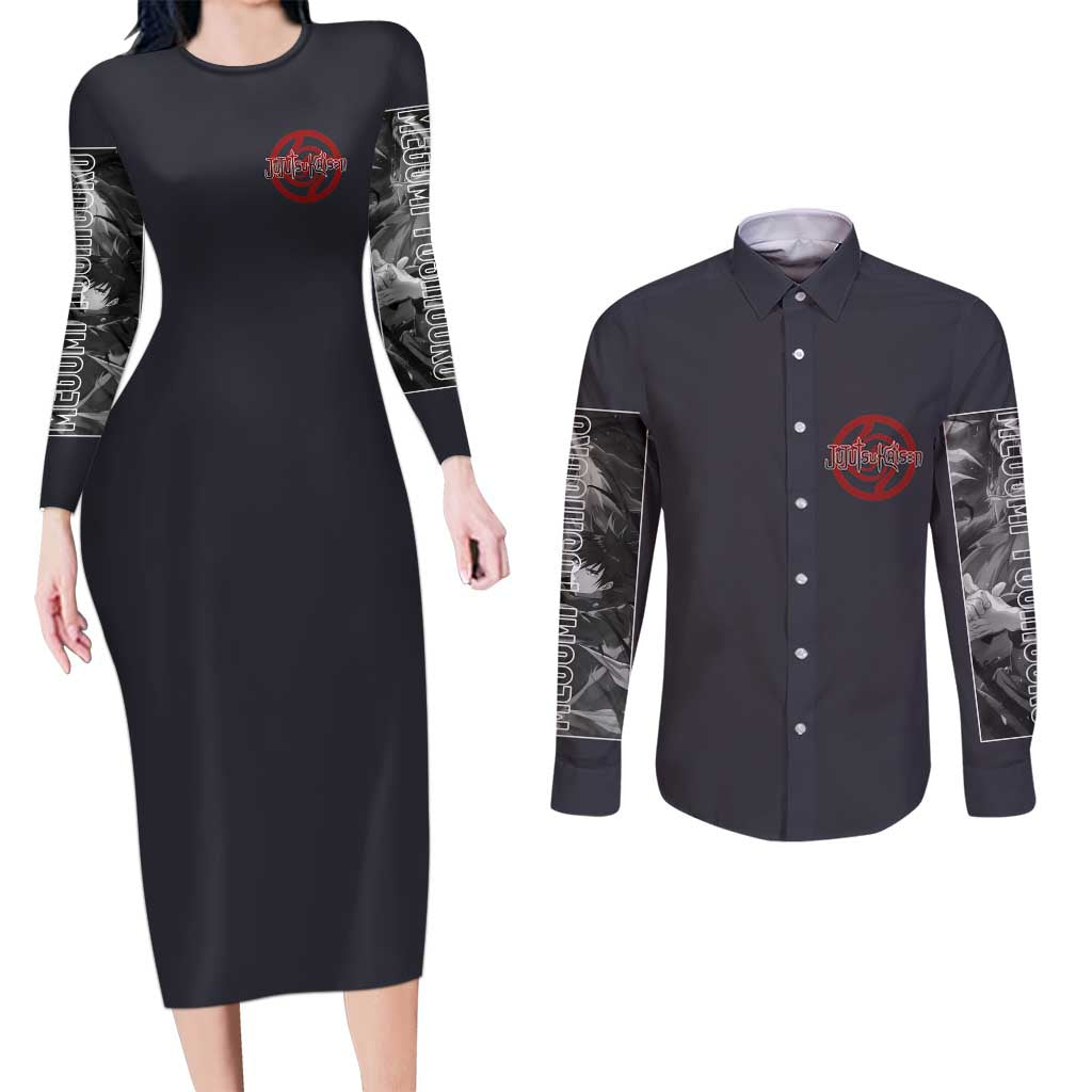 Fushiguro Megumi Jujutsu Kaisen Couples Matching Long Sleeve Bodycon Dress and Long Sleeve Button Shirt Anime Style