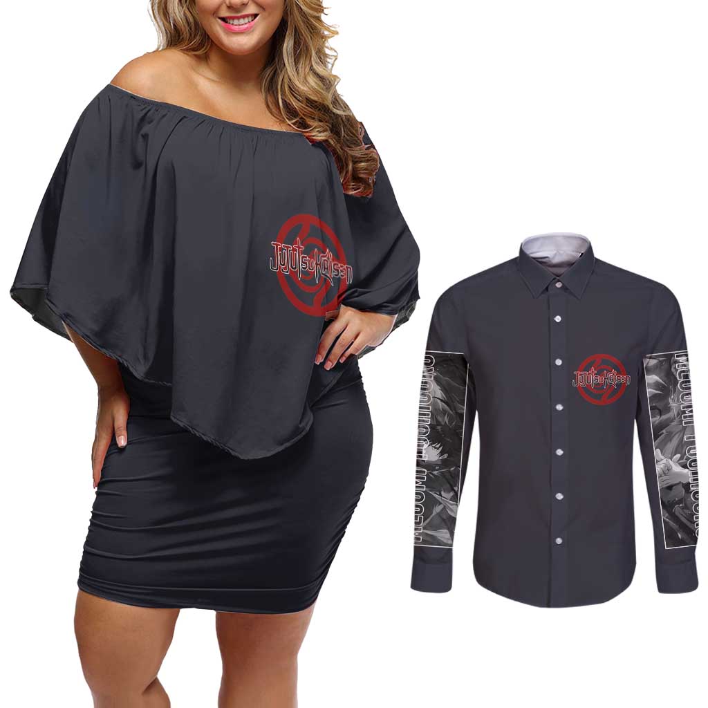 Fushiguro Megumi Jujutsu Kaisen Couples Matching Off Shoulder Short Dress and Long Sleeve Button Shirt Anime Style