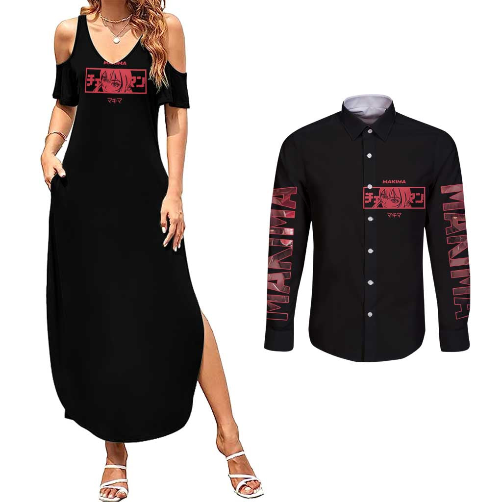 Makima Chainsaw Man Couples Matching Summer Maxi Dress and Long Sleeve Button Shirt Anime Style