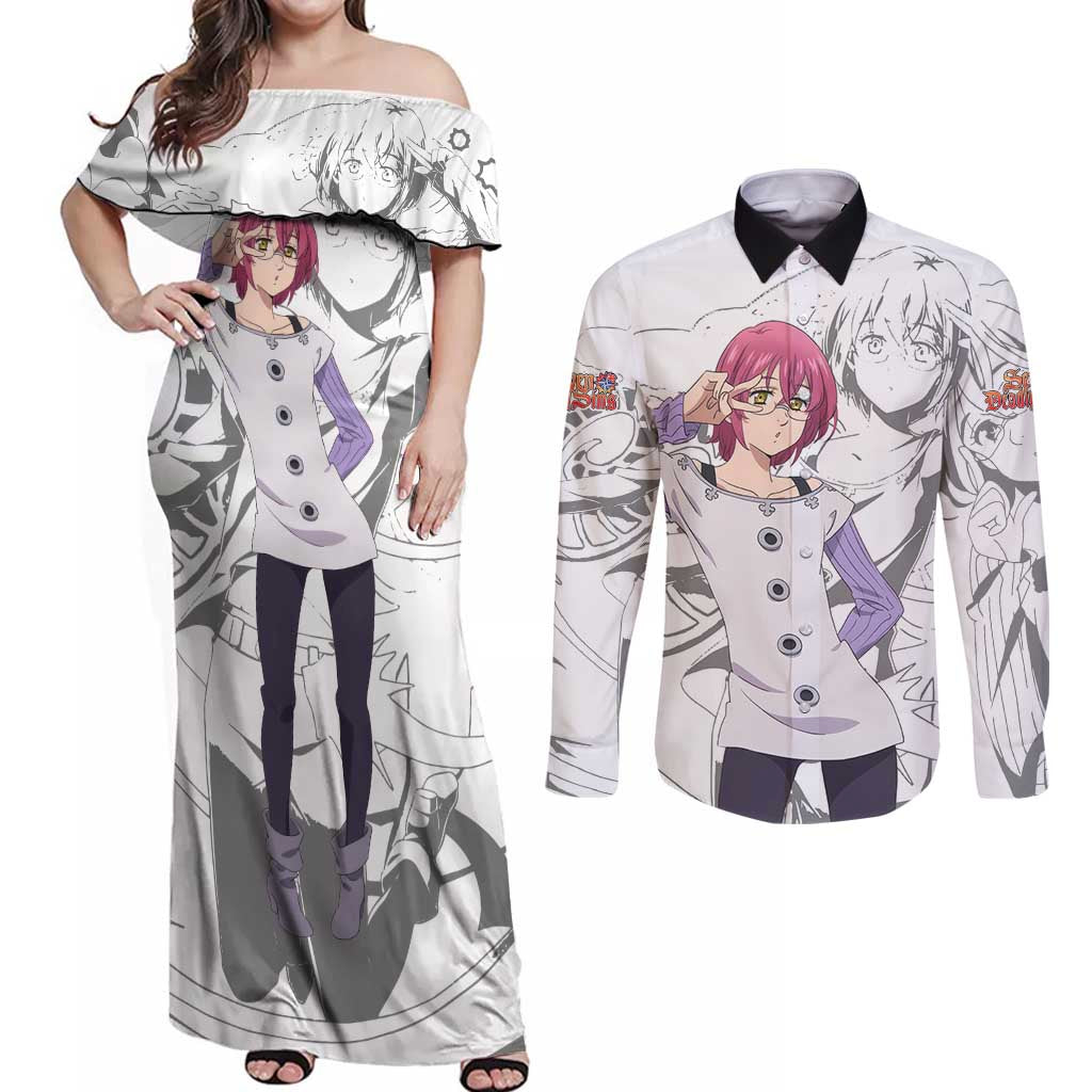 Gowther - Nanatsu no Tazai Couples Matching Off Shoulder Maxi Dress and Long Sleeve Button Shirt Anime Mix Manga Style