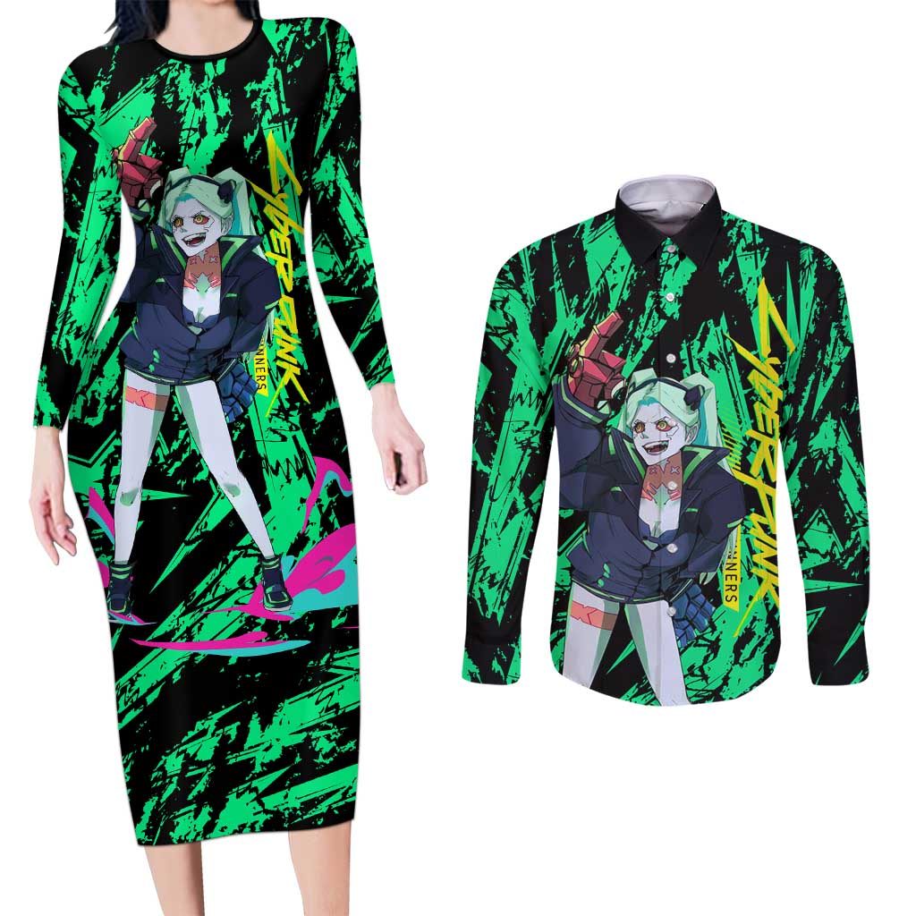 Rebecca Cyberpunk Couples Matching Long Sleeve Bodycon Dress and Long Sleeve Button Shirt Anime Style