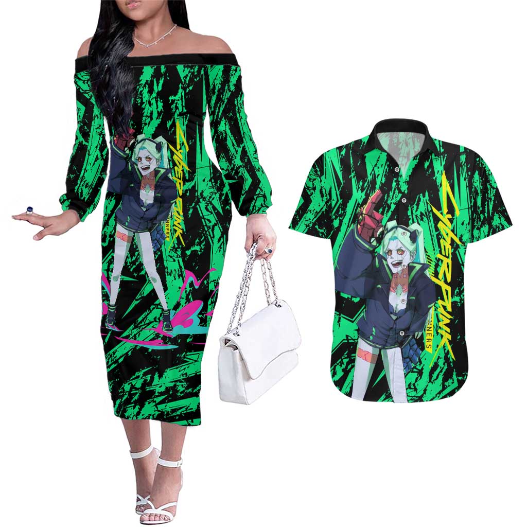 Rebecca Cyberpunk Couples Matching Off The Shoulder Long Sleeve Dress and Hawaiian Shirt Anime Style