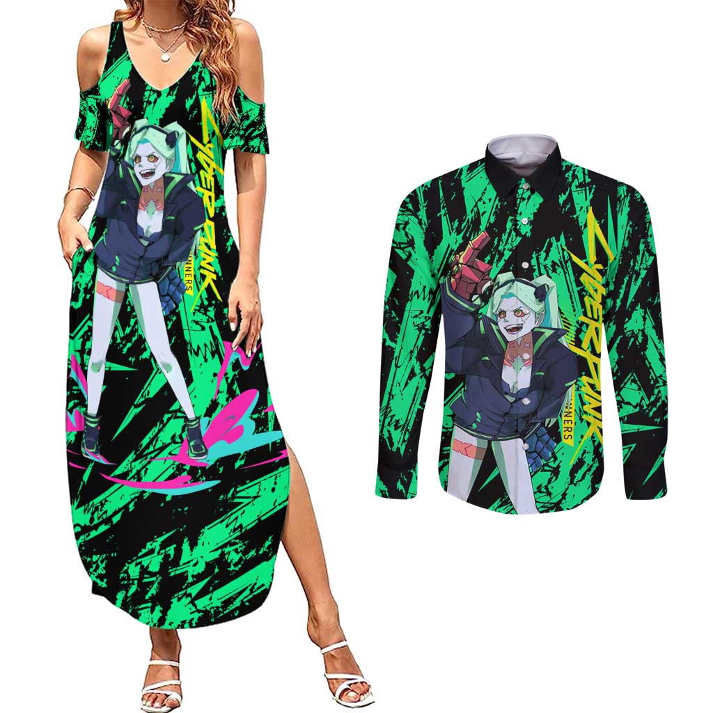 Rebecca Cyberpunk Couples Matching Summer Maxi Dress and Long Sleeve Button Shirt Anime Style