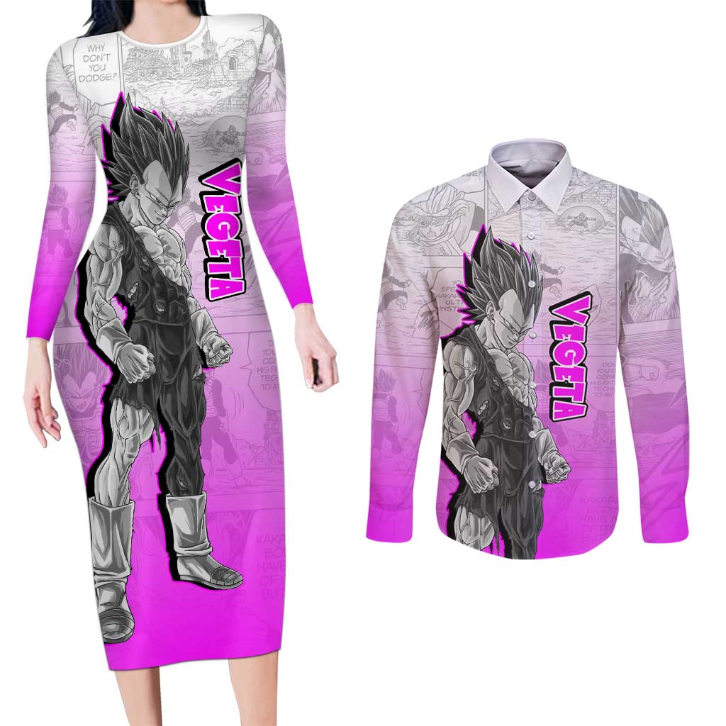 Vegeta - Dragonball Couples Matching Long Sleeve Bodycon Dress and Long Sleeve Button Shirt Anime Mix Manga Style