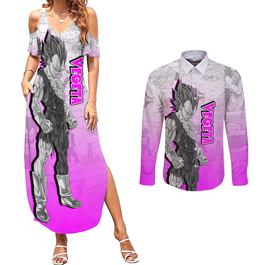 Vegeta - Dragonball Couples Matching Summer Maxi Dress and Long Sleeve Button Shirt Anime Mix Manga Style