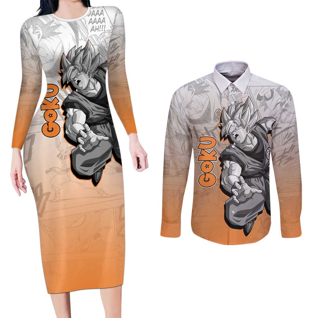 Goku - Dragonball Couples Matching Long Sleeve Bodycon Dress and Long Sleeve Button Shirt Anime Mix Manga Style