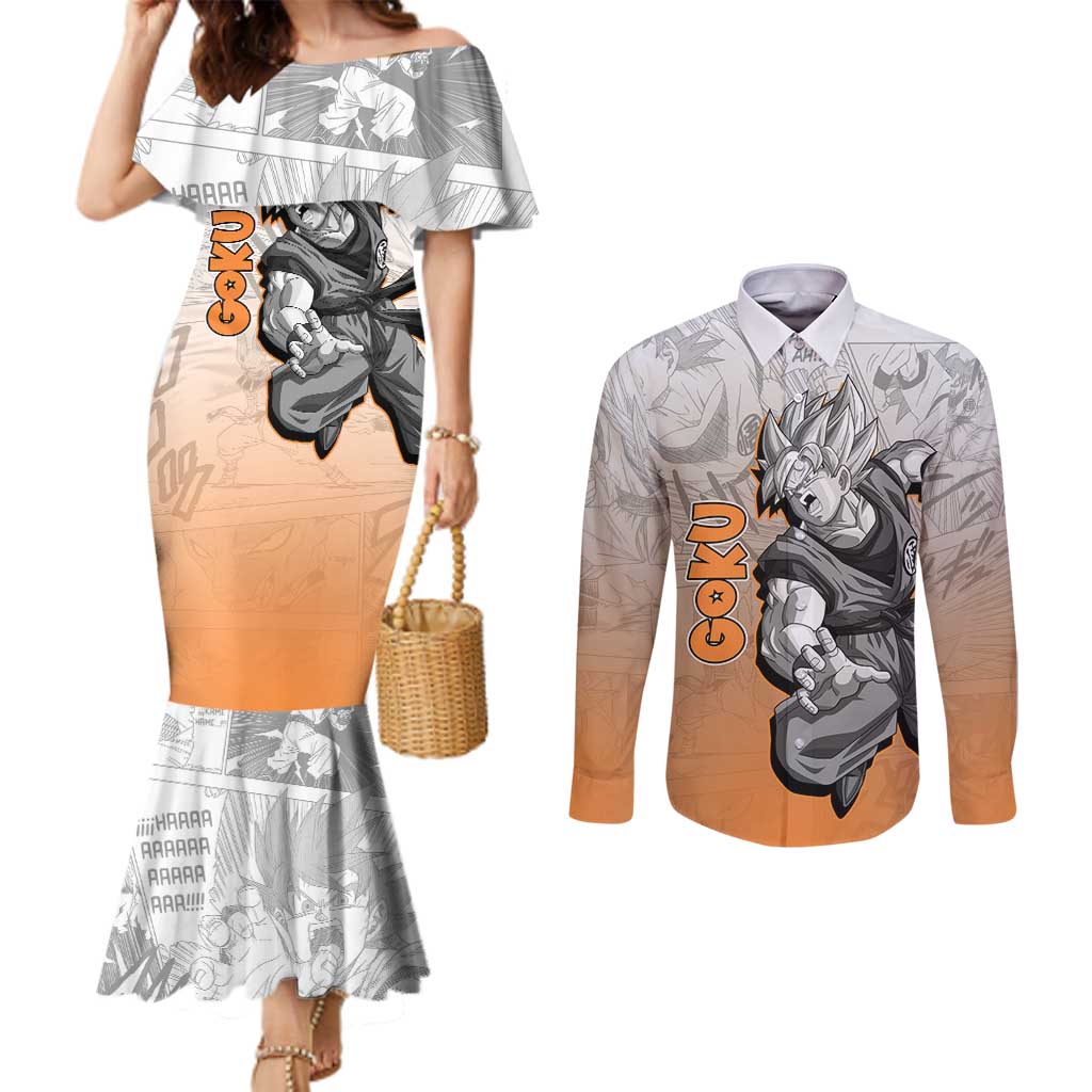 Goku - Dragonball Couples Matching Mermaid Dress and Long Sleeve Button Shirt Anime Mix Manga Style