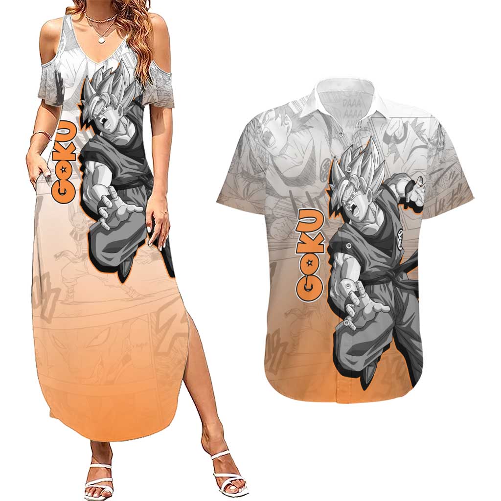 Goku - Dragonball Couples Matching Summer Maxi Dress and Hawaiian Shirt Anime Mix Manga Style