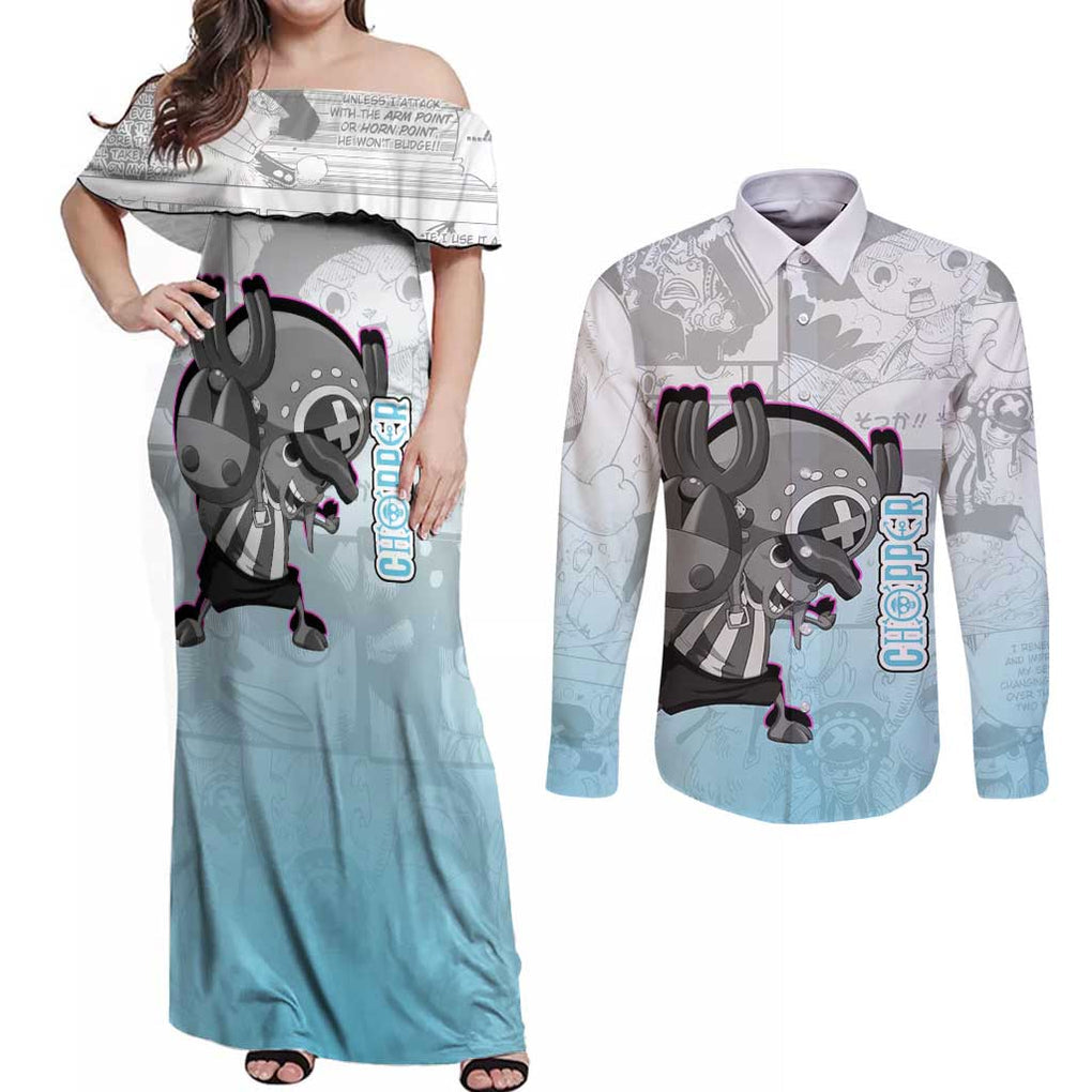 Cute Chopper - One Piece Couples Matching Off Shoulder Maxi Dress and Long Sleeve Button Shirt Anime Mix Manga Style