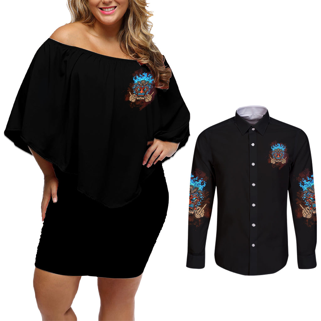 which-lucky-one-are-you-skull-tiki-couples-matching-off-shoulder-short-dress-and-long-sleeve-button-shirt