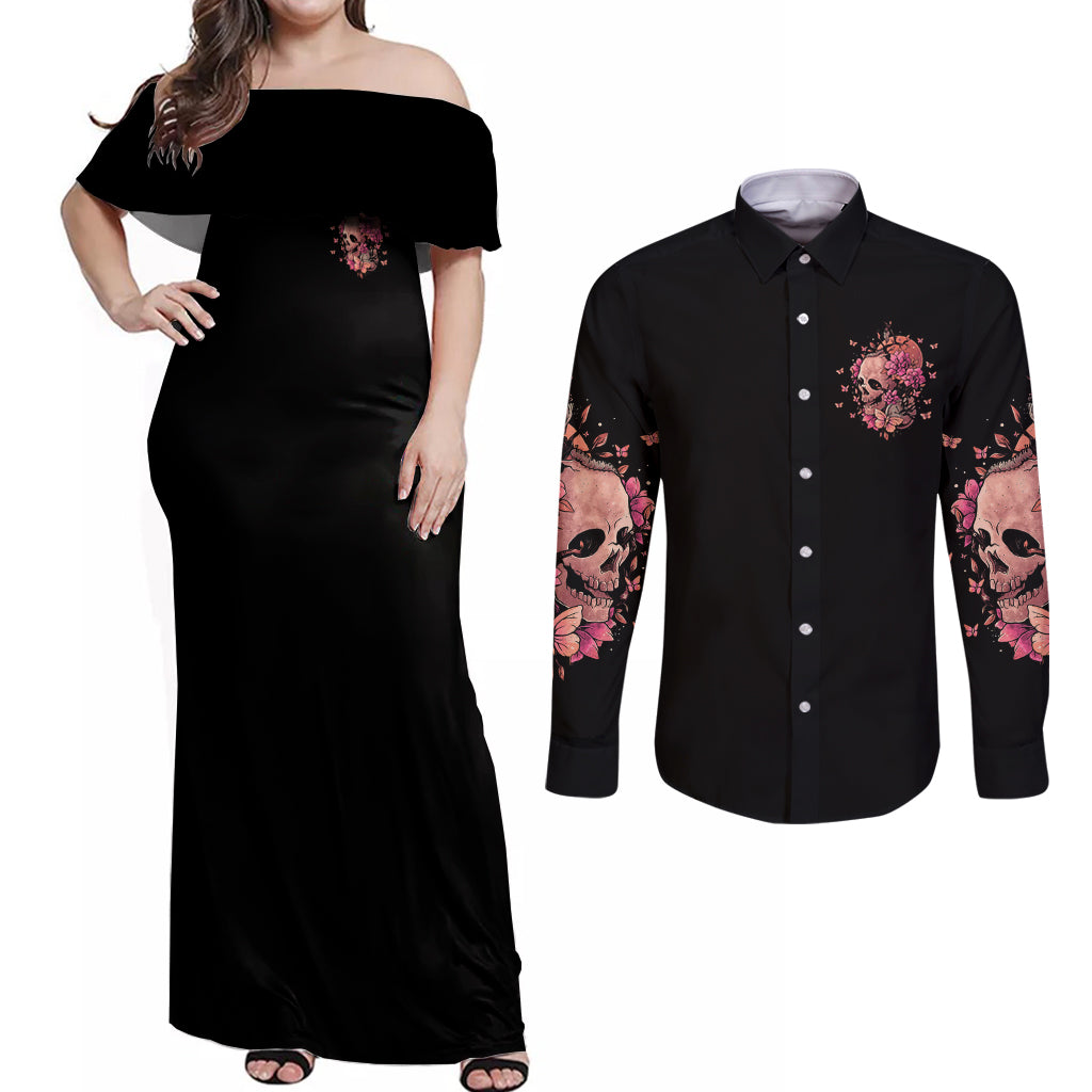 i-am-a-sweet-girl-flower-skull-couples-matching-off-shoulder-maxi-dress-and-long-sleeve-button-shirt