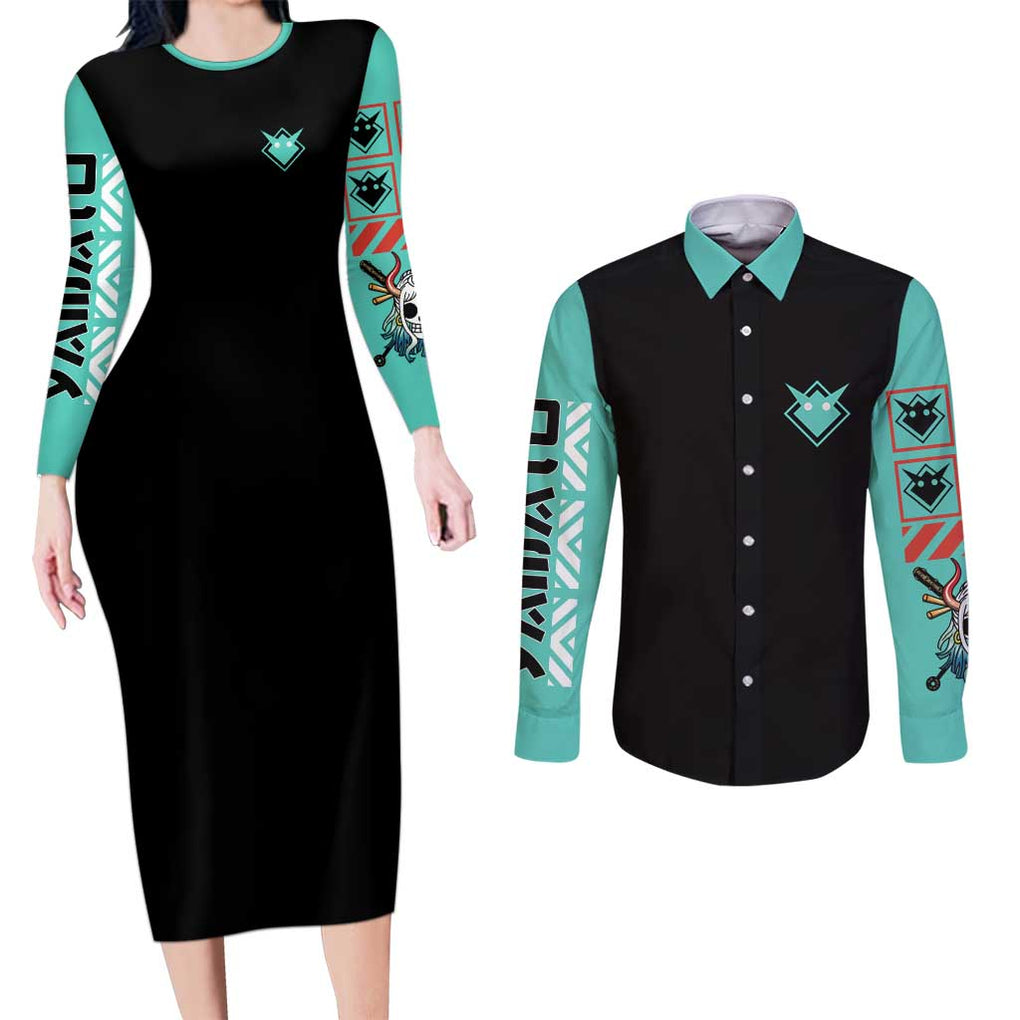 Yamato V3 One Piece Couples Matching Long Sleeve Bodycon Dress and Long Sleeve Button Shirt Abtract Style