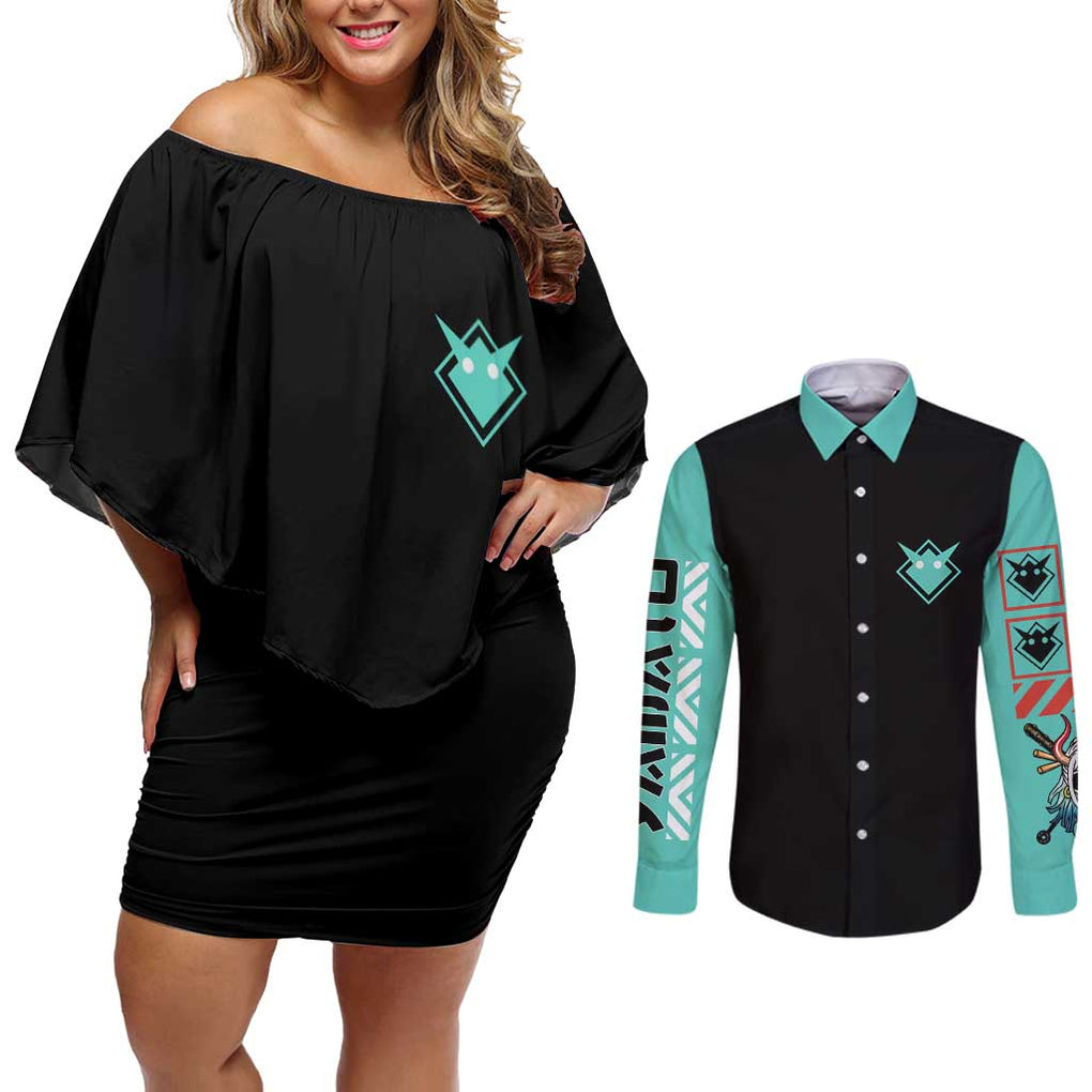 Yamato V3 One Piece Couples Matching Off Shoulder Short Dress and Long Sleeve Button Shirt Abtract Style