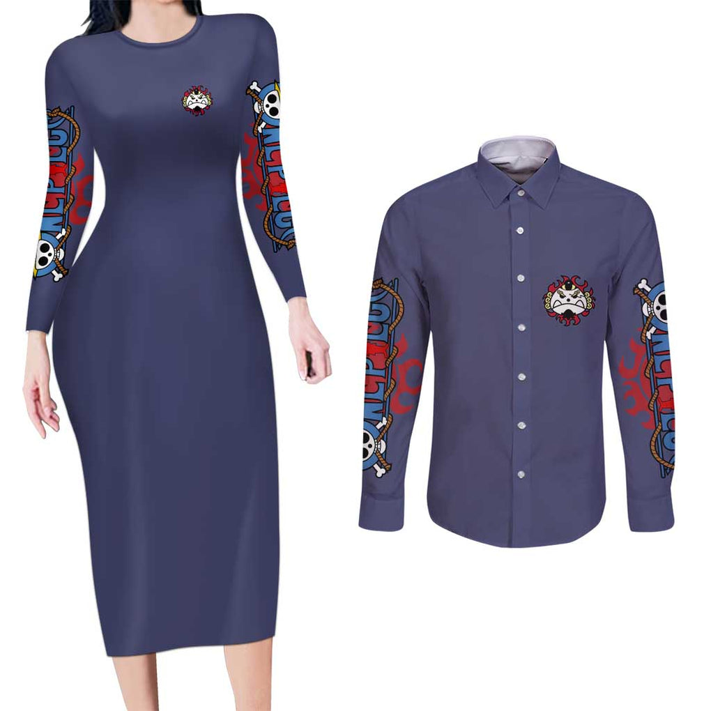 Jinbei One Piece Couples Matching Long Sleeve Bodycon Dress and Long Sleeve Button Shirt Anime Style